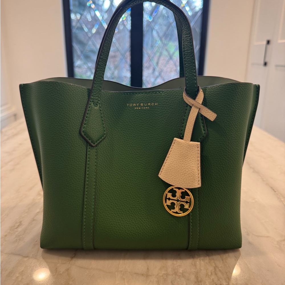 Tory Burch Green Tote with Cream Details